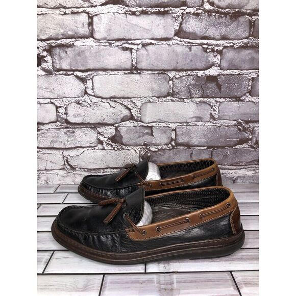BRAGANO Cole Haan Black Leather Brown Tassel Driving Loafers Men Sz 8.5M US/42EU - Picture 1 of 16